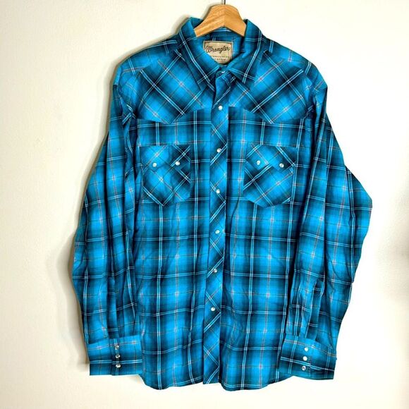 Vtg wrangler western pearl snap plaid button down long sleeve shirt size XL - Picture 1 of 8